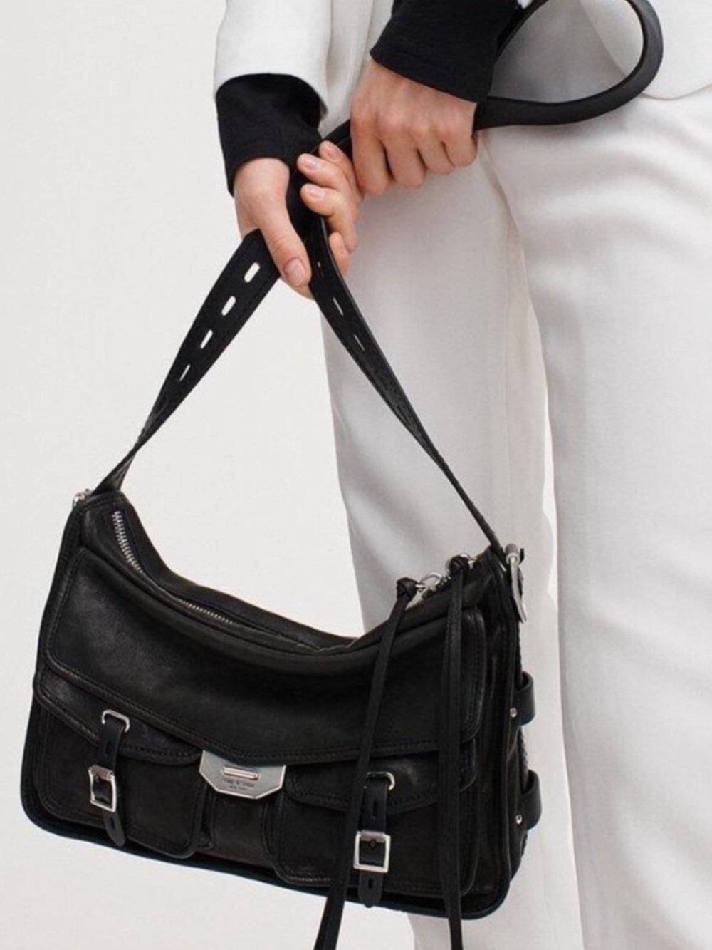 Black Leather rag & bone Field Messenger Bag